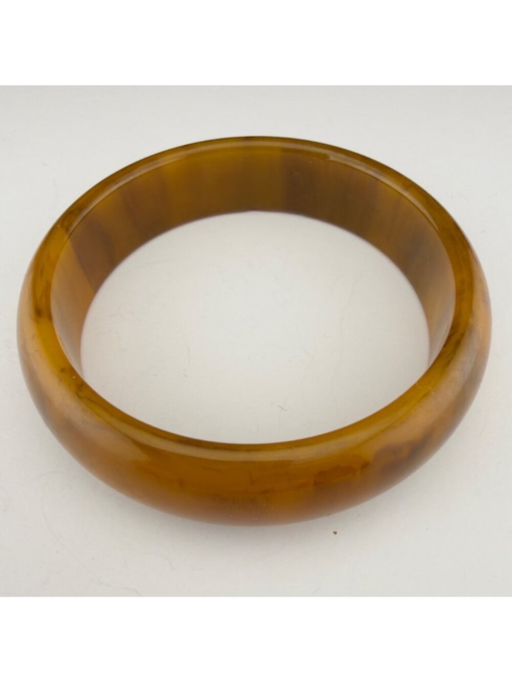 Vintage Bakelite Bangle Bracelet Caramel Marbled Chunky Wide 8 inches - Picture 3 of 9